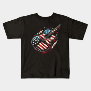 Guitar decorated with patriotic imagery and Toby Keith's name Kids T-Shirt